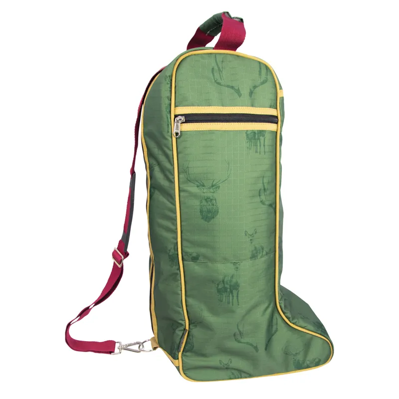 Hy Equestrian Divine Deer Boot Bag - Moss/Merlot/Fawn